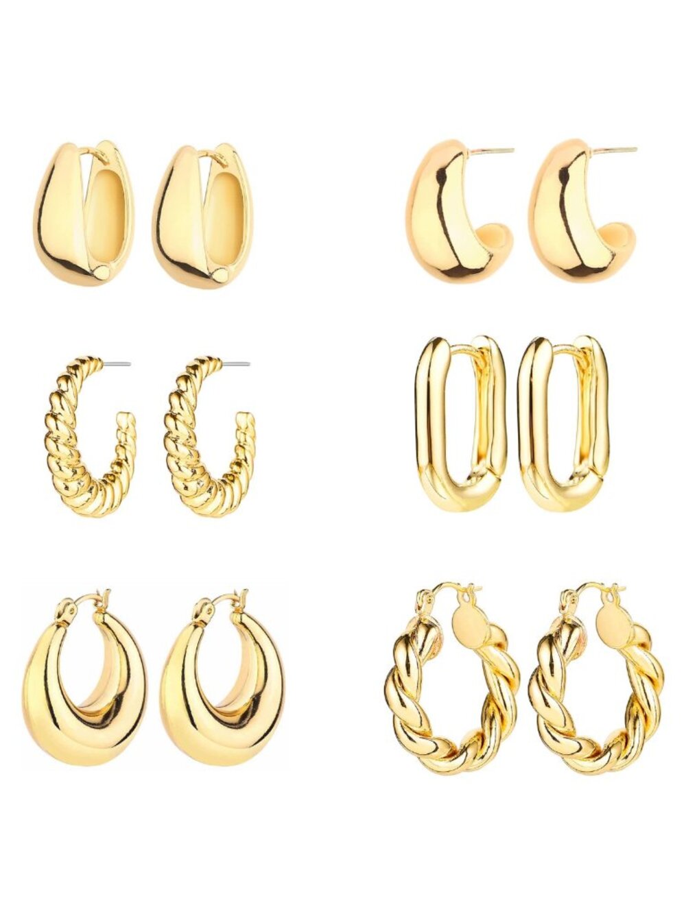 14K gold plated hoop earrings set for women